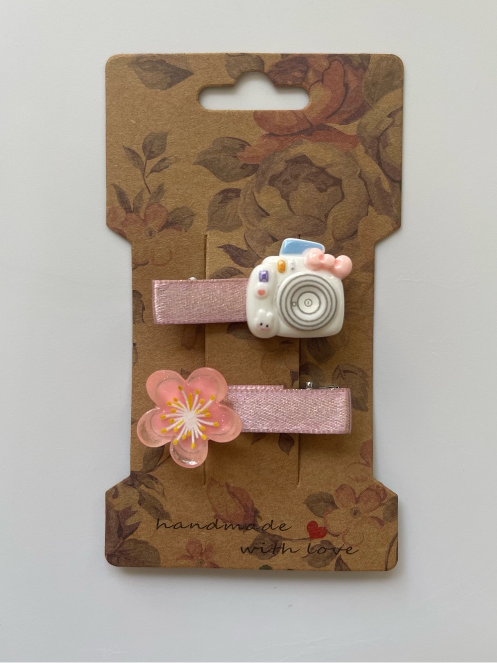 Handmade Pink Camera & Flower Hair Clips Set of 2 | Kawaii